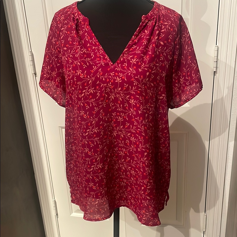 Old Navy Pink Flutter Sleeve Blouse with Mandarin Collar (A)